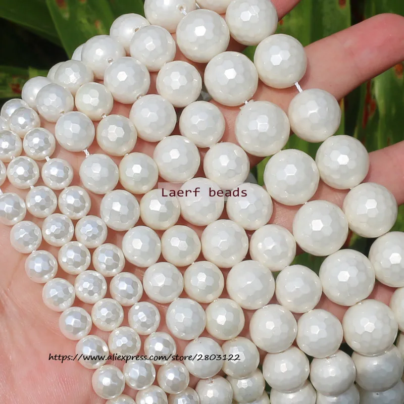 

8-14mm Faceted White Color Shell Pearl Loose Beads 15.5inch per strand ,For DIY Jewelry Making !