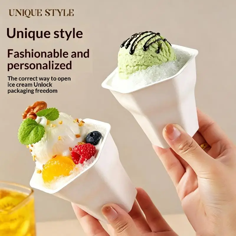 10Pcs Disposable Ice Cream Cups Food Grade Biodegradable Material Unique Design Perfect For Dessert Shops Parties Outdoor Events