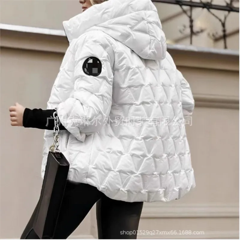 Moda de rua com capuz acolchoado casaco jaqueta para mulher 2025 inverno bolsos zíper sólido manga longa solto casaco oversized outerwear