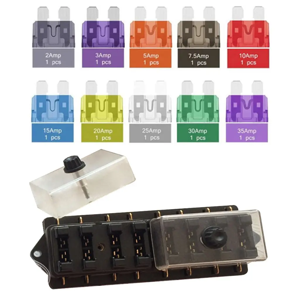 1Set 8 Way Car Fuse Box Premium ABS Fuse Holder with Transparent Cover for Auto Headlight Fog Light Speaker Reversing Light