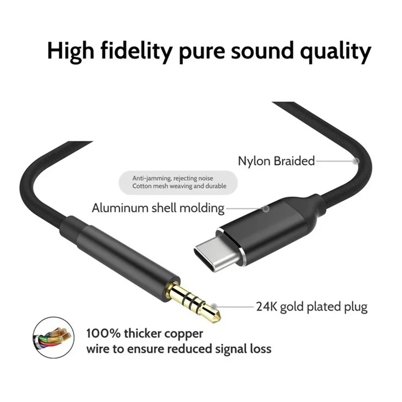 NNBILI Usb Type C To 3.5mm Aux Audio Cable Headset Speaker Headphone Jack Adapter Car Aux for Samsung S20 S21 PIus Ultra Tab S7