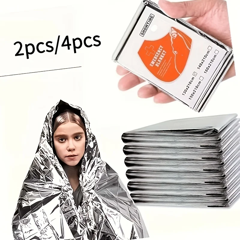 Portable New 2/4 Pack Emergency Thermal Blanket, PET Washable, Compact & Space-Saving, Ideal for Camping Hiking Outdoor Survival