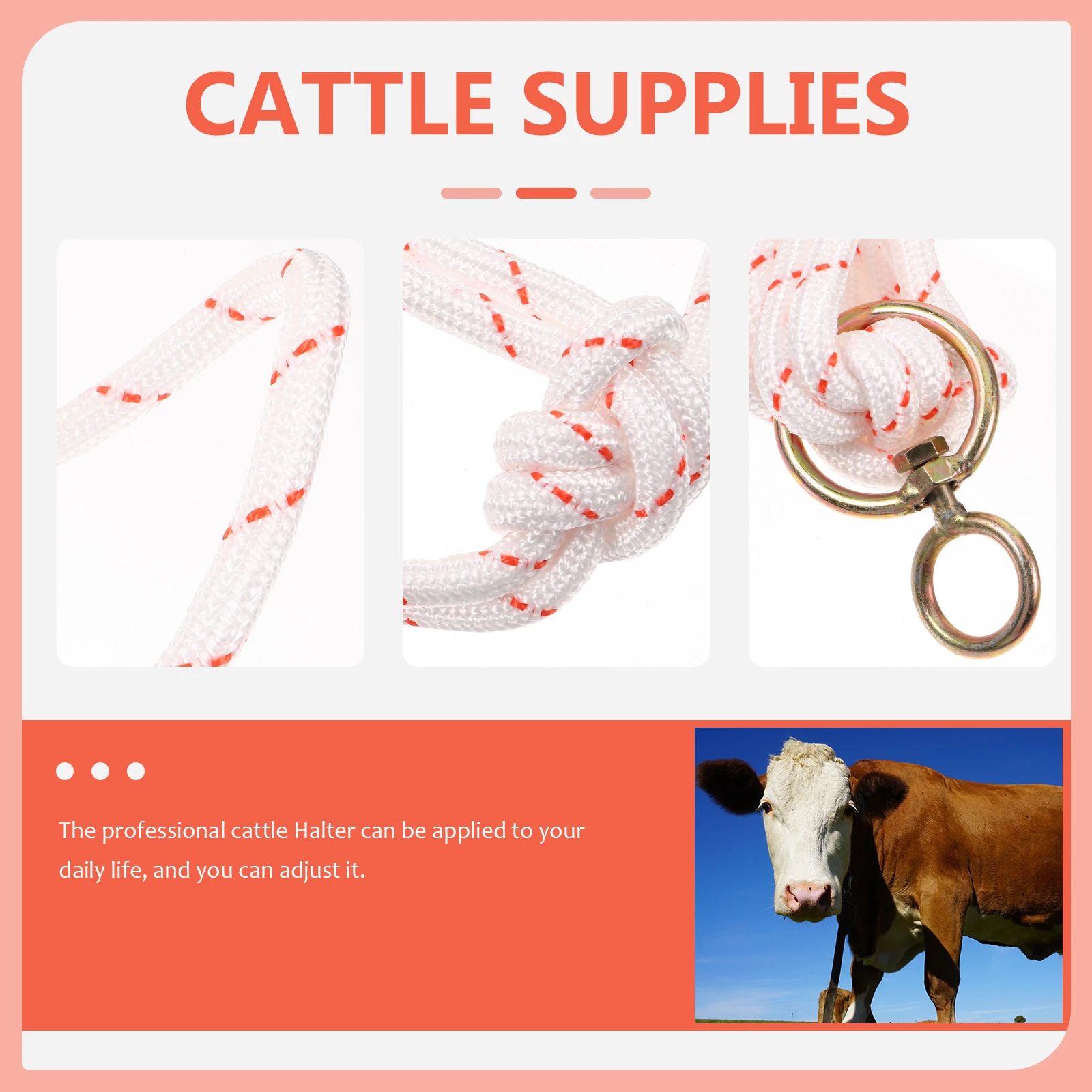 

Farm Cow Cattle Halter Bull Rope 10mm Thick Durable Supplies Adjustable Bridle Horses Safety Lanyard Cow Lanyard