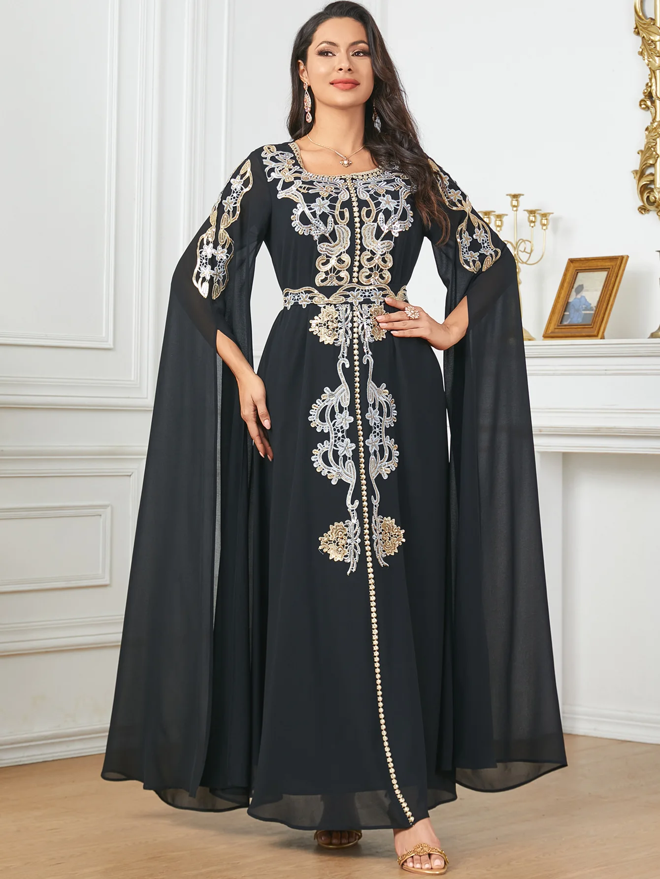 Abaya bordir Dubai Timur Tengah untuk wanita gaun Muslim panjang Kaftan Turki gamis Jalabiya Kaftan Marocain Femme