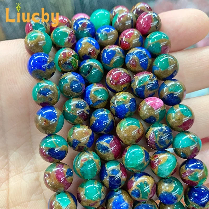 Naturally Golden Lace Multicolor Cloisonne Round Beads for Jewelry Making DIY Accessories Ring Necklace 15" Strand 4/6/8/10/12MM