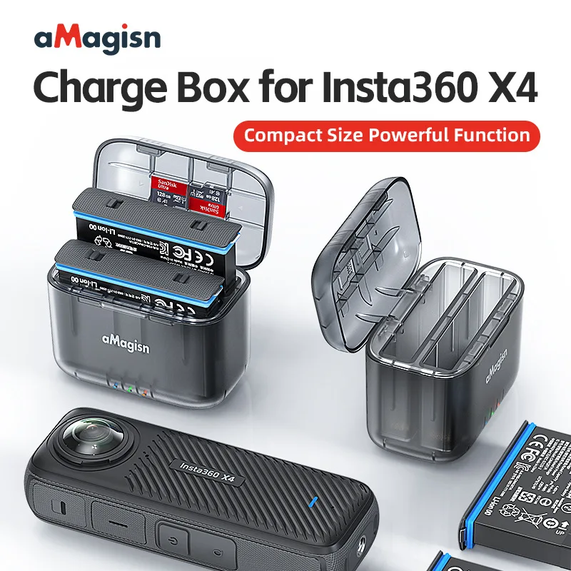 aMagisn Transprent Charger Box for Insta360 X4 Dual Charger Battery  Storage Portable Battery & Memory Card Storage Box