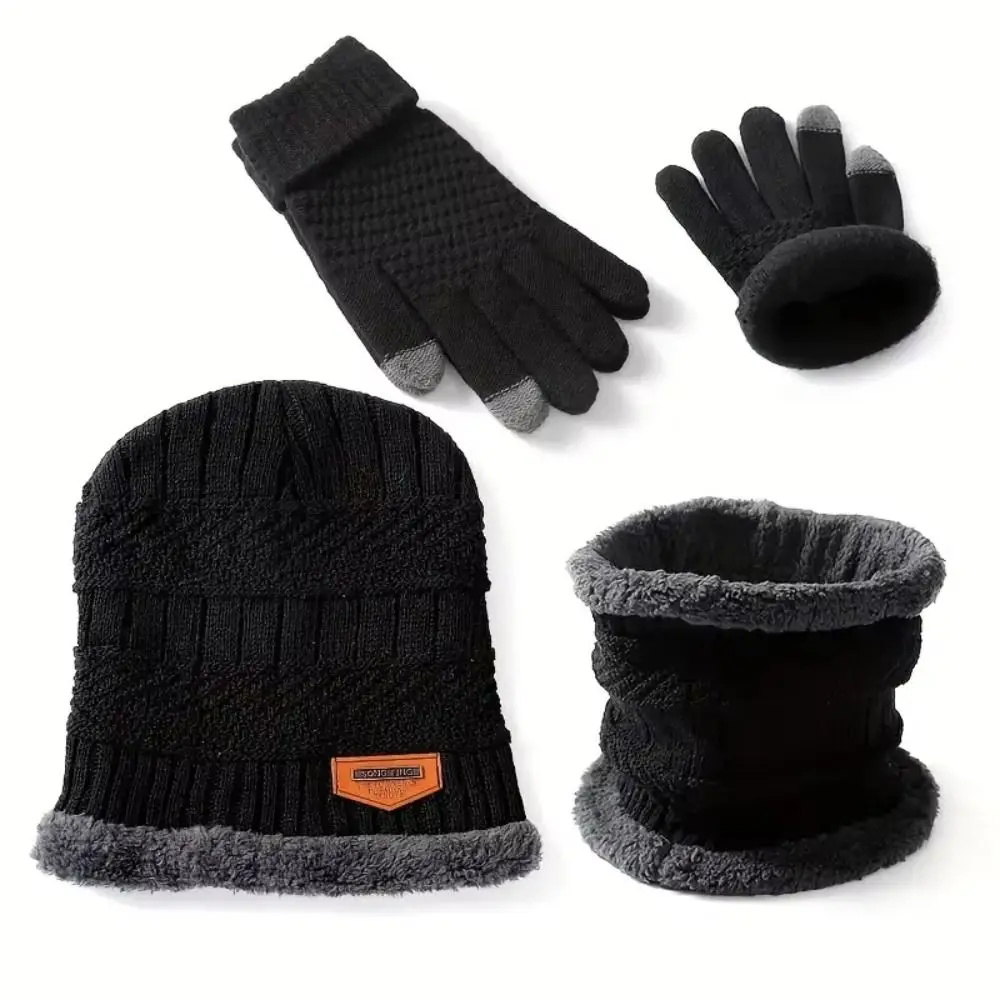 4 teile/satz Weiche Winter Beanie Hut Schal Set Verdicken Fleece Gefüttert Thermische Gestrickte Handschuhe Thermische Schutz Kappe Warme Wolle Hut