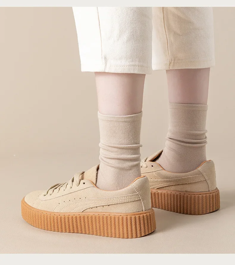 5-Paar-Set Baumwollsocken, mittlere Röhre, gestrickt, locker, lang, weich, einfarbig, Crew, Freizeitsocke, Schwarz, Weiß, atmungsaktiv, Frühling und Herbst – Detail 10