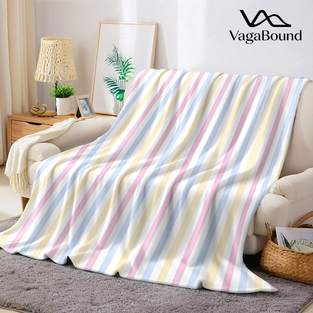 Orange Pink Vertical Stripes Warm Flannel Fleece Blanket Thick Soft Cozy Throw Blanket for Winter Bed Couch Plush Bedspread - view 6