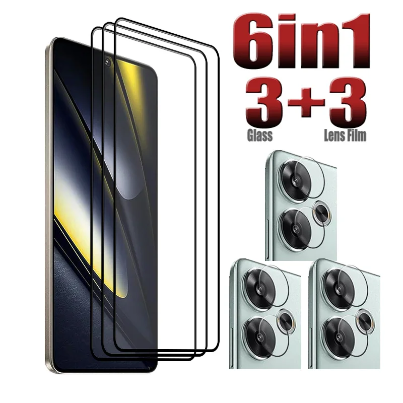 6in1 For POCO F6 Glass Screen Protector Anti-Scratch Upgrade Soft Fiber Camera film For POCO F6