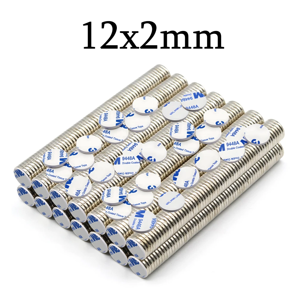 Mini Portable 12x2mm Neodymium Magnet Round Double Sided Adhesive Tape Extra Strong For Office Documents Map Holding Poster