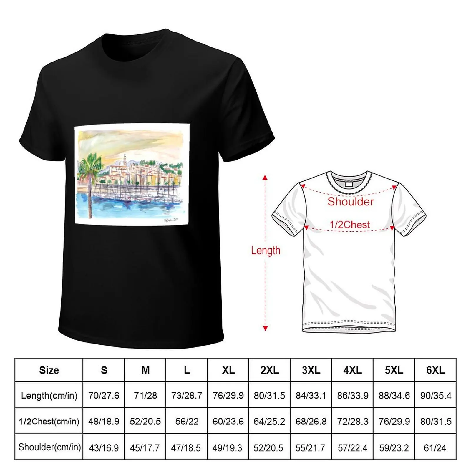 Menton Provence France Harbour Scene with Waterfront T-Shirt Work Comfort T-Shirt for Men
