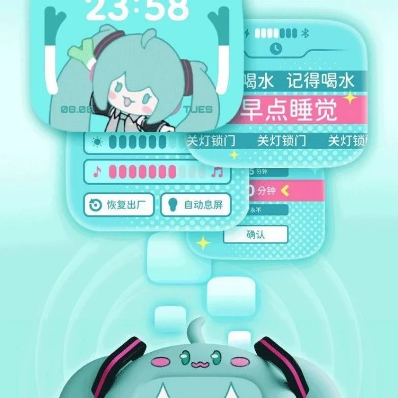 Słuchawki bezprzewodowe Bluetooth Kawaii Hatsune Miku Cartoon z małym ekranem dotykowym, miękkie etui w zestawie, super urocze akcesoria, uroczy prezent.