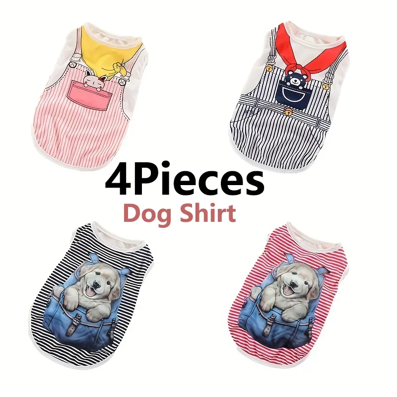 4 Stück Hunde hemd Haustier druck Kleidung, Sommer Haustier T-Shirt cooles Welpen hemd atmungsaktive Hunde kleidung weiches Hund Sweatshirt