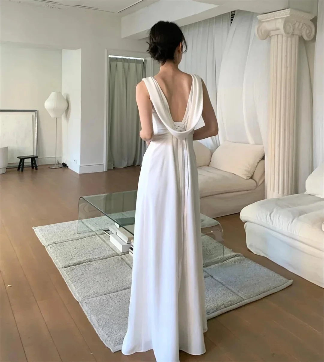 Sondr Backless Simple Korean Wedding Dresses Customized Elegant Bride Wedding Reception Dress Outdoor Wedding Snap Dresses