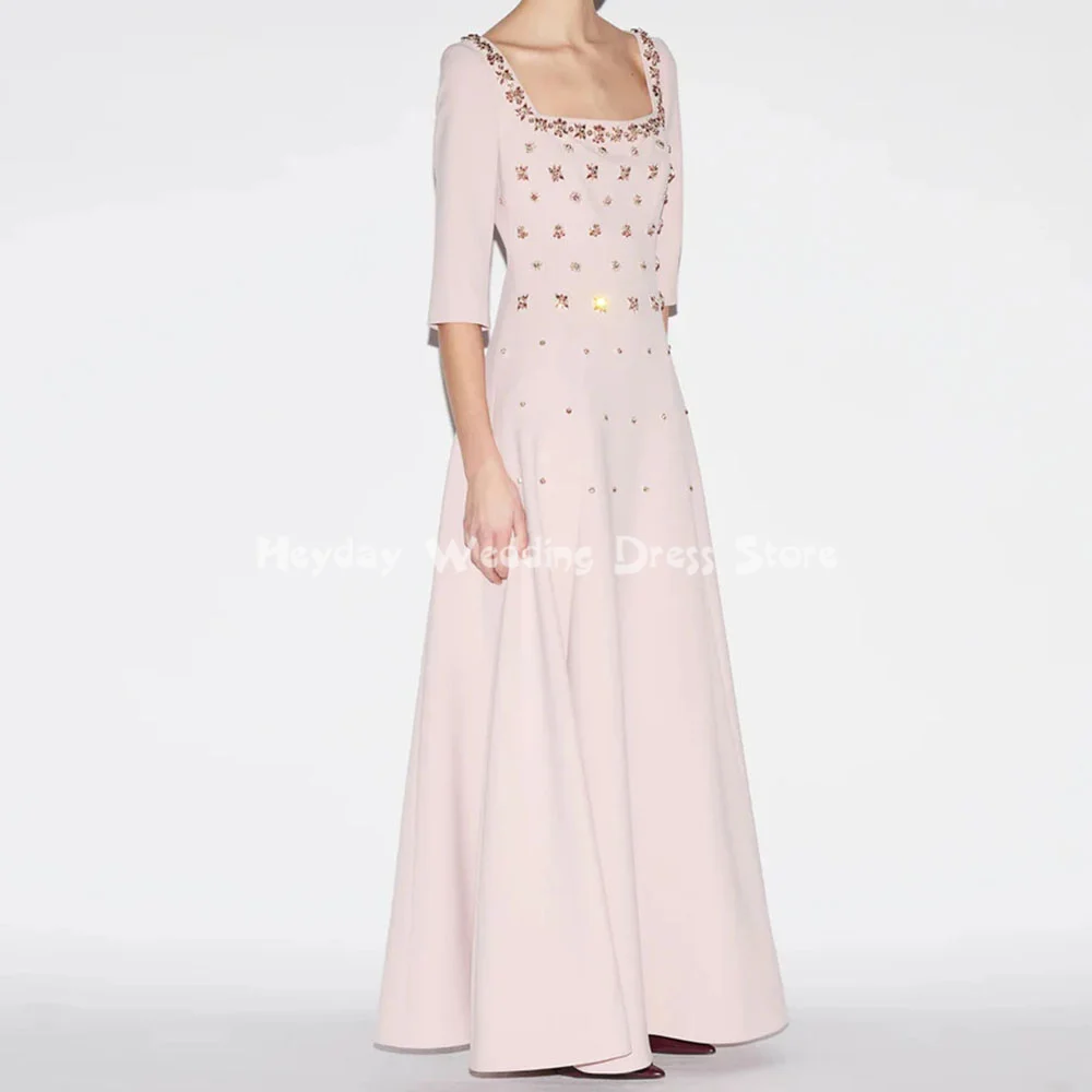 

Heyday Women's Square Neckline Beaded A-Line Floor Length Saudi Evening Dresses With 3/4 Sleeves Formal Elegant Party Dress 2025