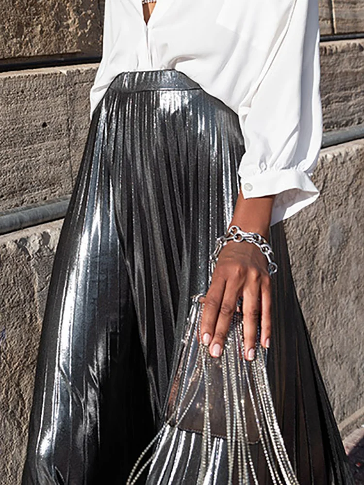 Jupe longue plissée à taille élastique pour femme, chic, élégante, streetwear, vacances décontractées, patchwork, plis, 2024