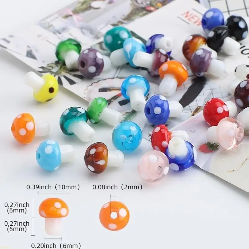 15YC Pilzperle, handgefertigte Lampwork-Perlen, gemischte Pilz-Charm-Perle, Spacer, lose Perlen, Schmuckzubehör, Dekor – Detail 7