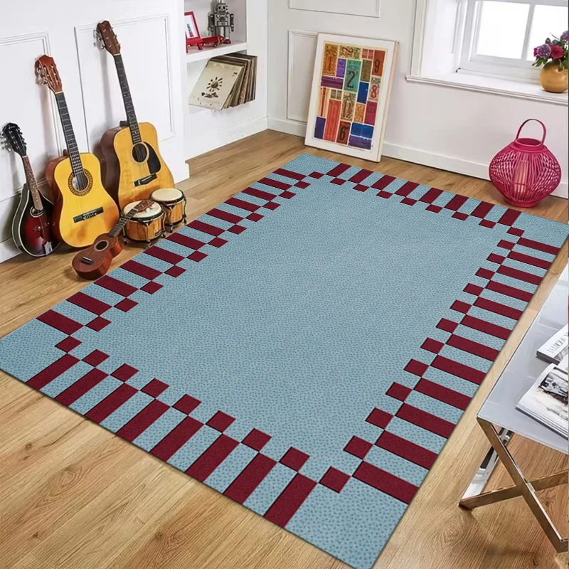 Light Blue Red Gingham Check Area Rug Anti Slip Washable Floor Mat Classic Plaid Carpet for Indoor Living Room Decor