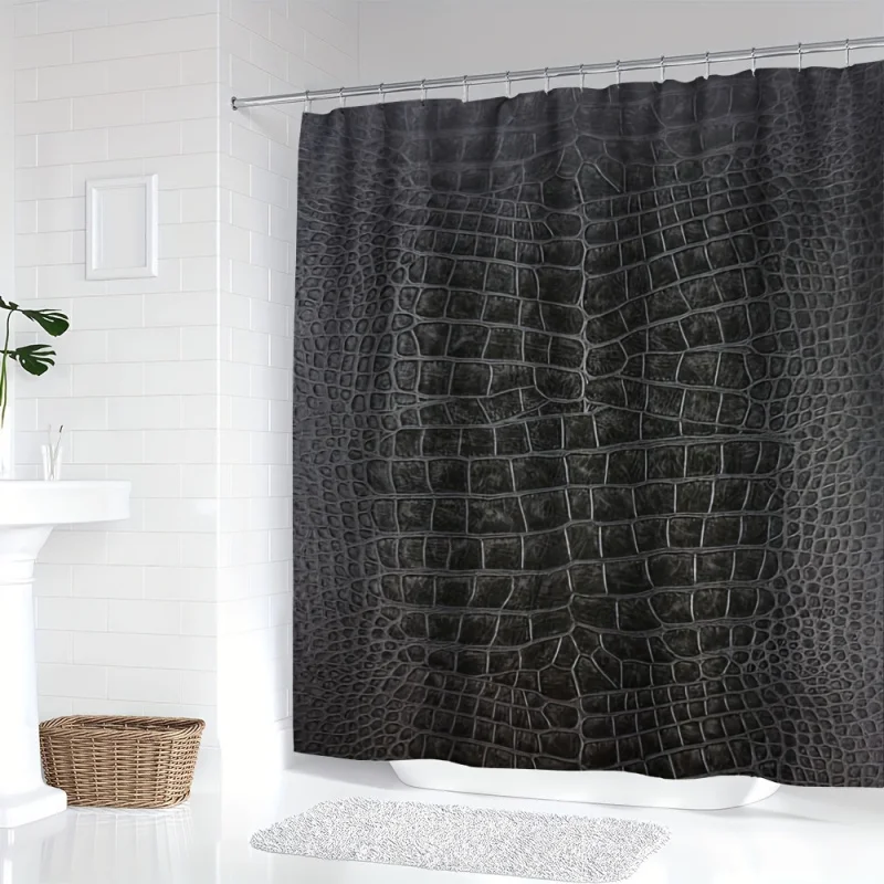 Waterproof Gray Animal Print Shower Curtain with Hooks - Machine Washable, All-Season Polyester Bathroom Decor by YWJHUI