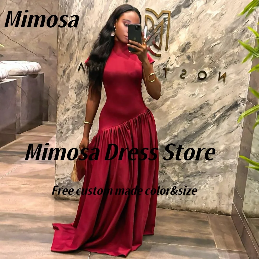 

Mimosa Vestidos Des Fiesta с высоким воротником и короткими рукавами, платья для выпускного вечера, длинные рюши, Саудовские женские вечерние платья по индивидуальному заказу