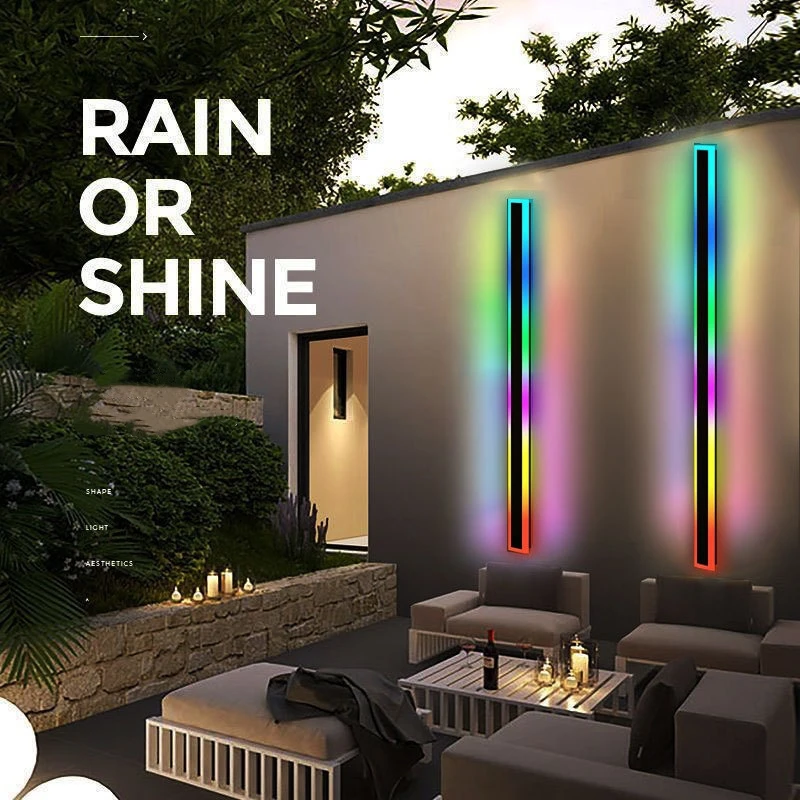 

Outdoor Long Strip RGB LED Wall Lamp Remote/Tuya WiFi APP Dimming Waterproof Garden Porch Light Linear Sconce Lighting 85-265V