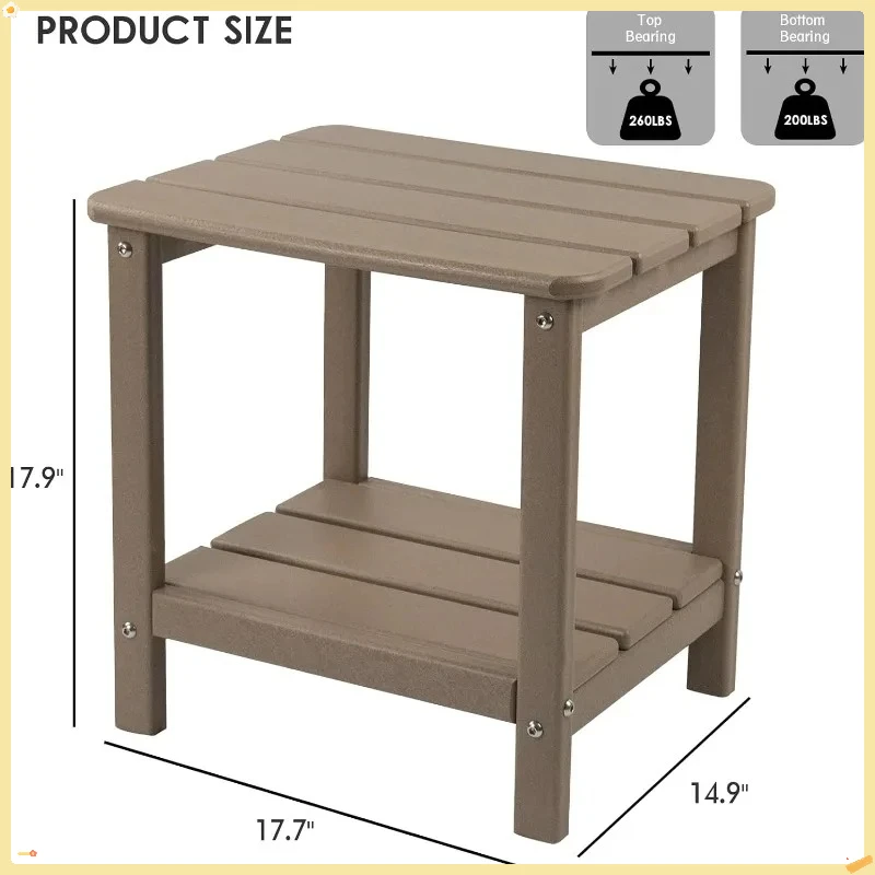 Mesa auxiliar duradera color topo para patio exterior y uso en interiores: diseño rectangular clásico