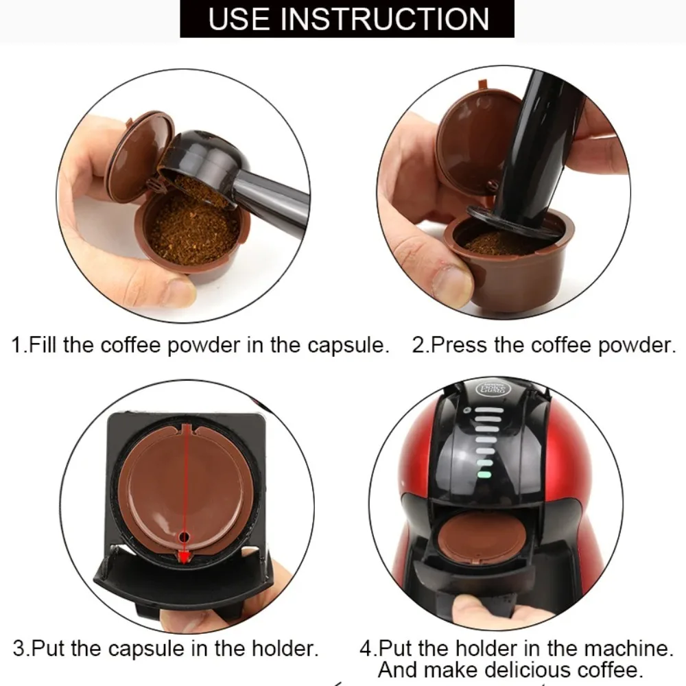 10PCS Refillable Capsules for Nescafe DOLCE GUSTO Coffee Capsules Reusable Filter with Spoon Brush Coffee Pods High Quality view 4