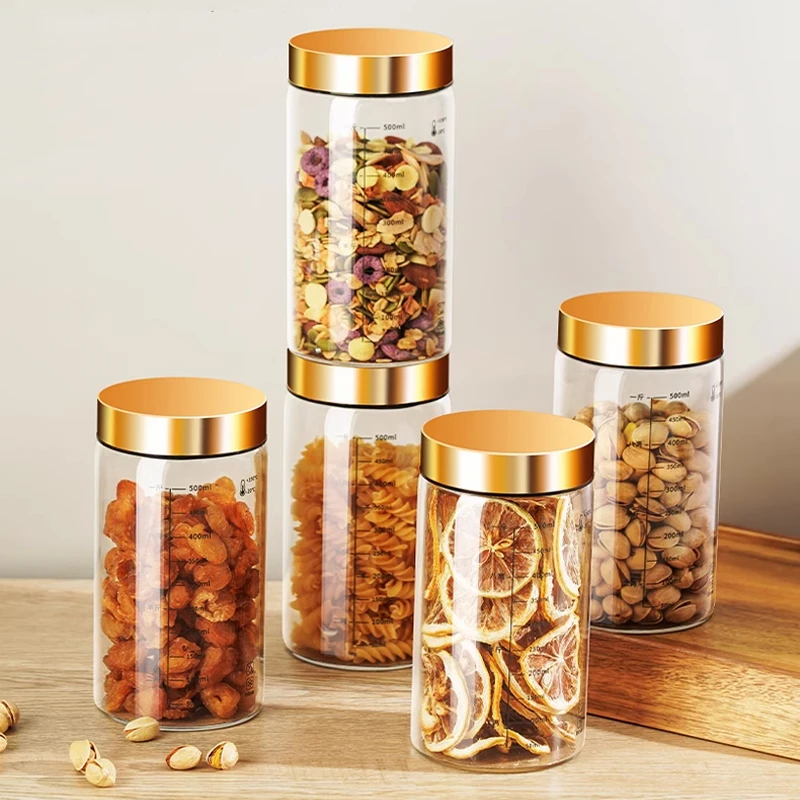 High Borosilicate Glass Sealed Jar Food Grade Household Storage Jar Snack Tea Miscellaneous Grains Spice Jar Storage Bottle