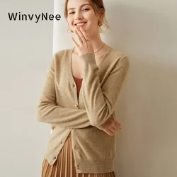 WinvyNee Women Cashmere Wool Cardigans Sweater Solid Casual Warm V Neck Outerwears Knitwear Tops 2024 Autumn Clothing B1174004