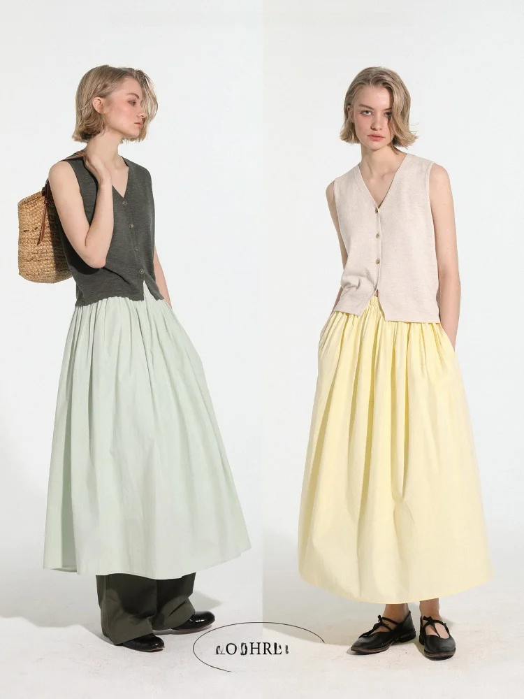 

Классическая ретро-юбка-трапеция с высокой талией из хлопка, плиссированная, струящаяся, миди, для женщин, для повседневной носки, Ciwalk, лето 2025