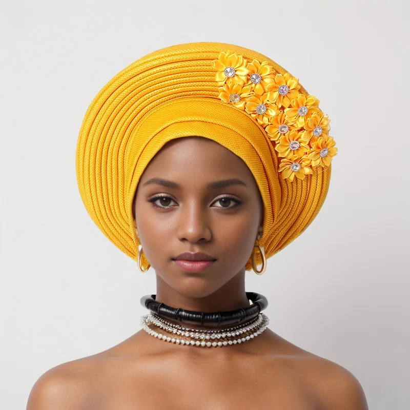 Nigeria Auto Gele Headtie Already Made 2025 Aso Oke Sego Gele African Hat Turban Femme Bonnet Head Wrap High Quality Hijab Cap