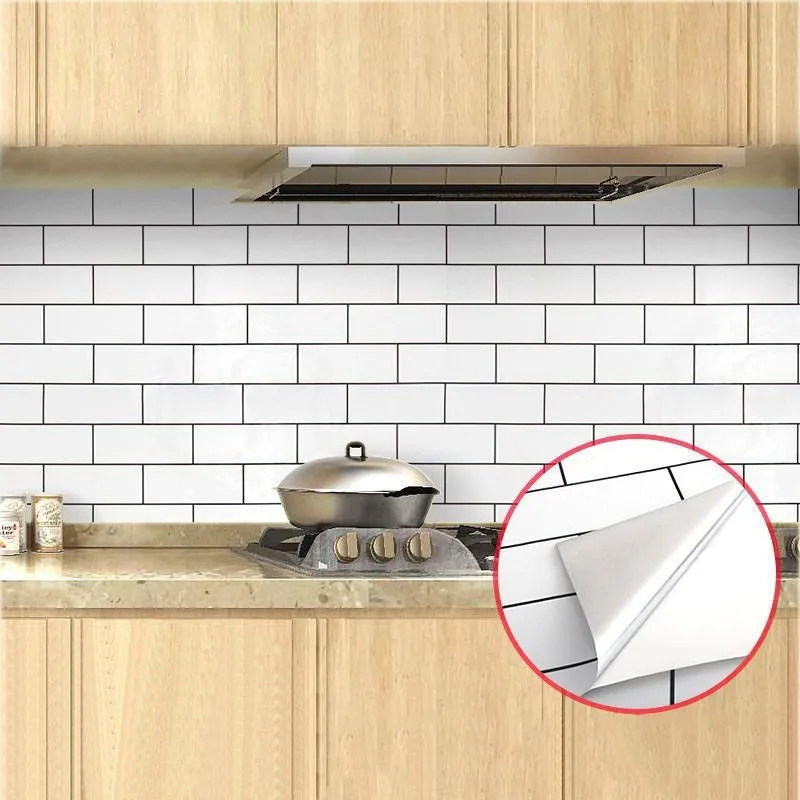 Kitchen Cabinets Wallpaper Wall Stickers High Temperature Resistance 40cm White Brick Waterproof and Oil Resistant Adhesive Home