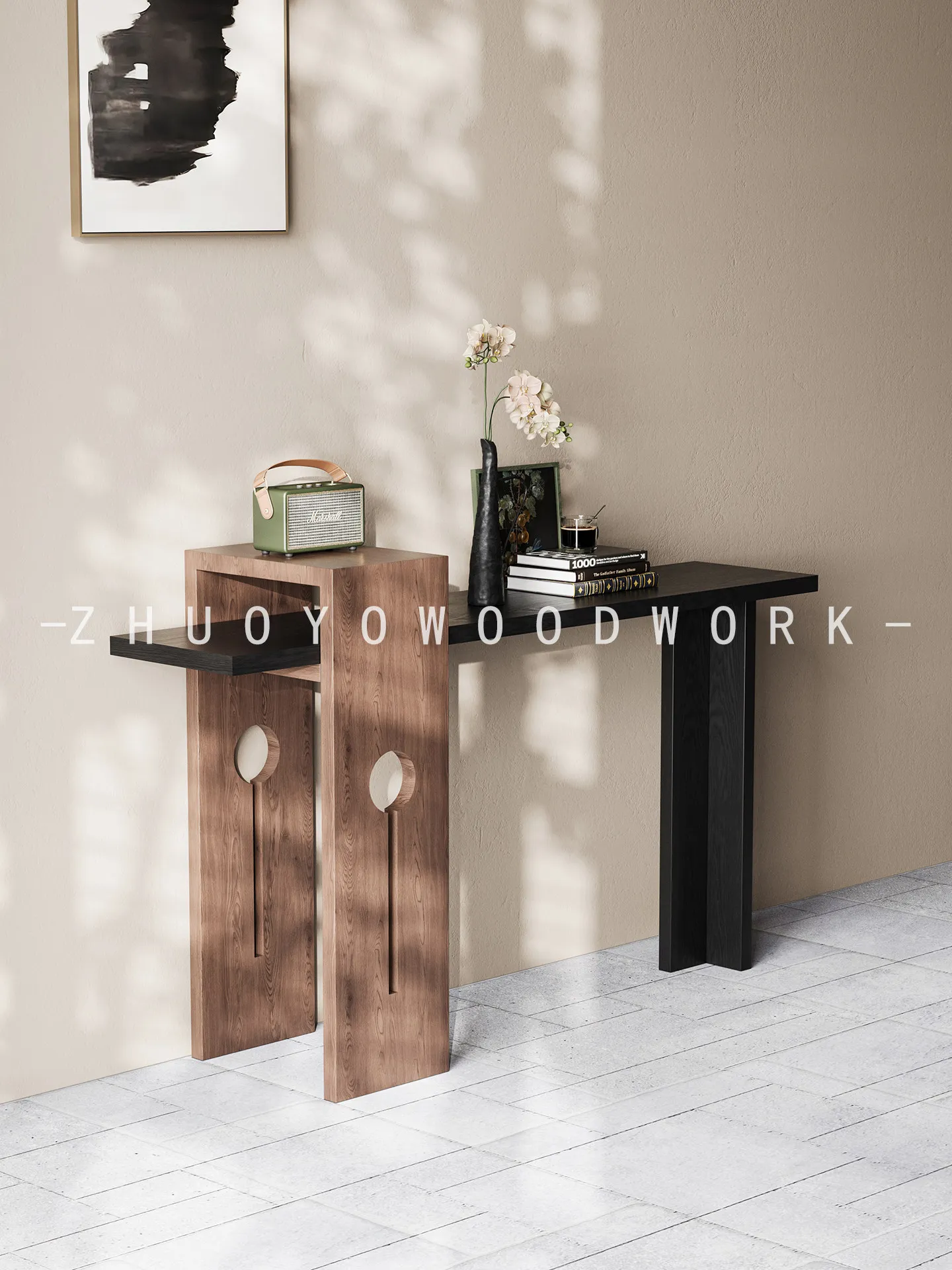 

HYS medieval solid wood entrance table modern simple light luxury entrance hall decorative cabinet living room against