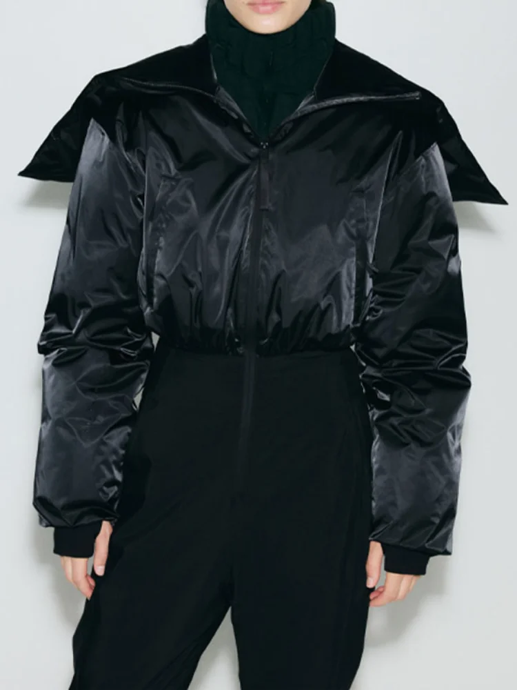 المرأة الشتاء العصرية ملابس التزلج بذلة مقنعين القطن سترة دافئة موضة مستقيم واسعة الساق 2025 جديد دافئ سميكة سيدة مجموعة الملابس #1