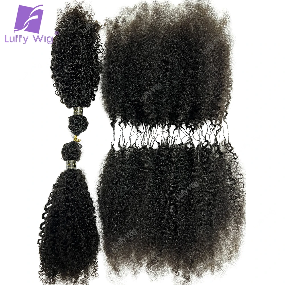 Human Crochet Afro Hair Kinky Curly Pre Separated Feather Extensions Knotless Micro Ring Loop Hair Crochet With String