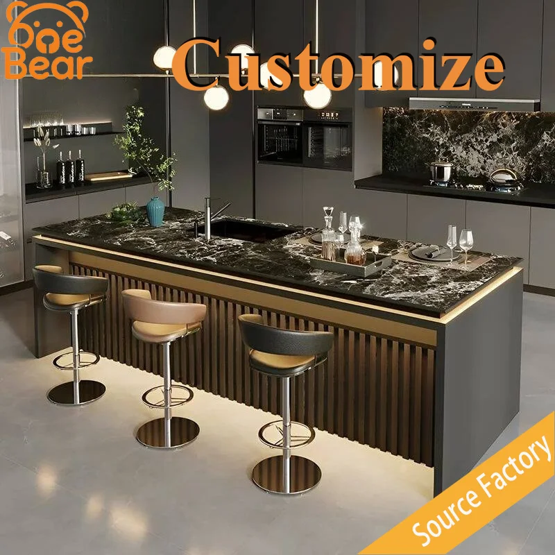 Natural Marble Kitchen Island Countertop Polished Stone Surface Sturdy Base Easy Clean for Home Kitchen Storage & Prep Station
