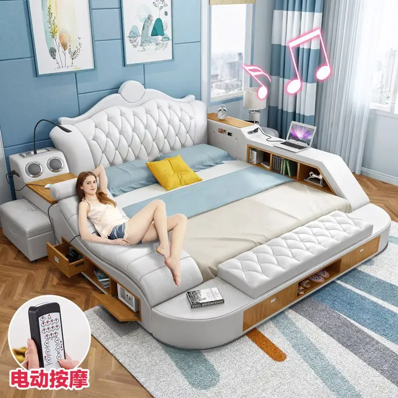 Foreign trade European tatami leather bed, bedroom multi-functional massage storage bed 1.8 meters double leather bed