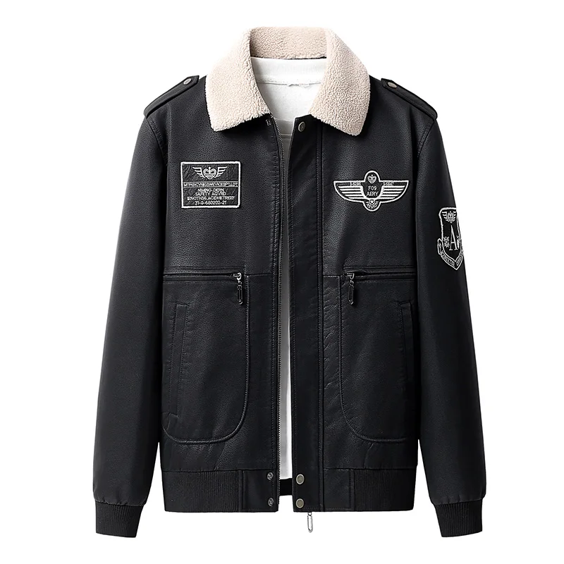 

Autumn Leather Jacket Winter Fur Collar Casual Men's Motorcycle Suit Long Leather Jacket Male Casual PU Windproof PU Jacket
