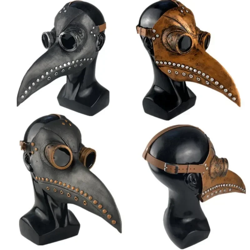 Maschera da medico per parassiti in gomma nera Halloween Naso lungo Bird Creek Steampunk Maschera in lattice a gas Cosplay Prop per bambini e adulti