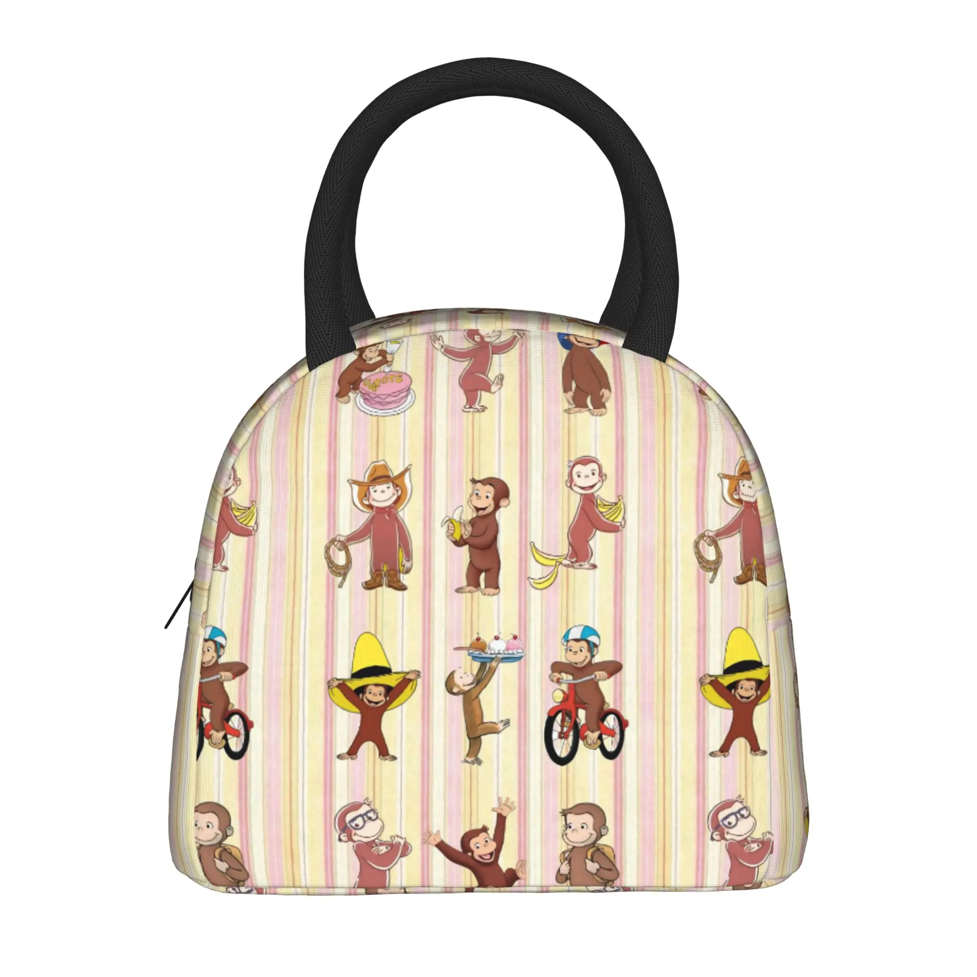 Cartoon Curious George Light Style Lunch Bag Portable Zipper Lunch Box Child Outdoor Picnic Print Cooler Bag Thermal Lunch Bags