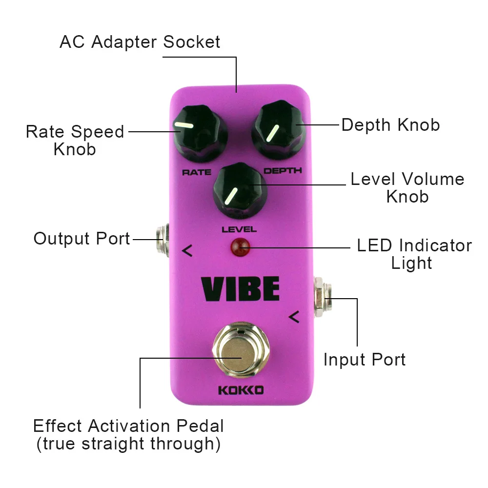 KOKKO Guitar Mini Effects Pedal Vibe FUV2 Simulate Rotating Horn Effector Portable Guitar Pedal for Electric Guitar True Bypass