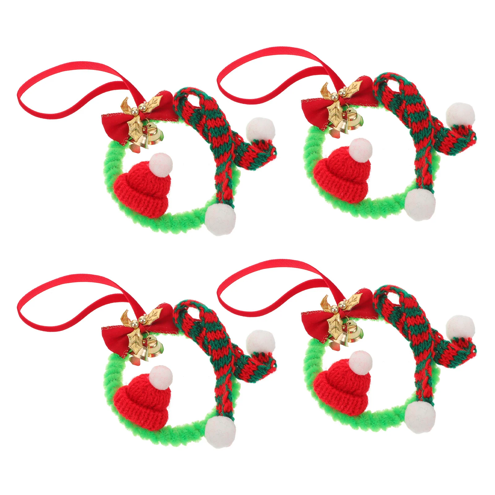 

4Pcs Christmas Mini Wreaths Small Green Cabinet Door Hanging Wreaths Holiday Kitchen Xmas Indoor Decor Seasonal