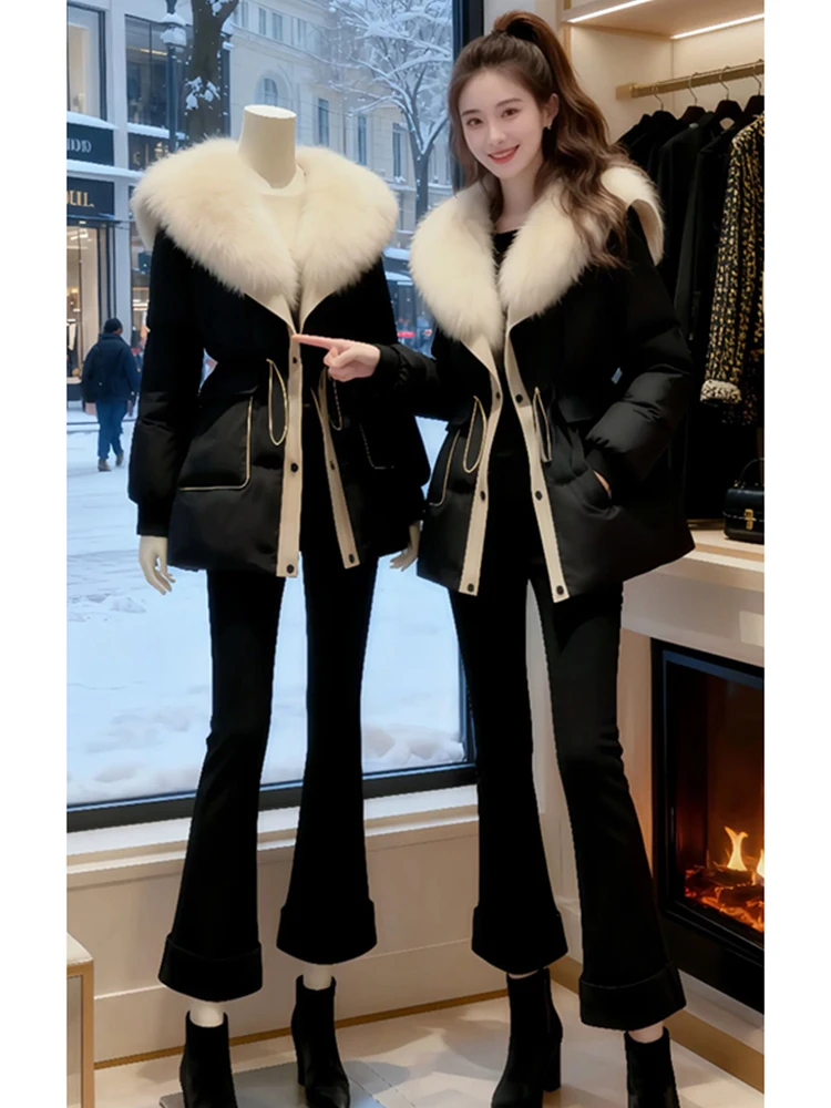 

Slimming Thickened Winter Cotton Jacket Women's Fashionable Streetwear with Fur Collar Waist-Cinching Short Coat