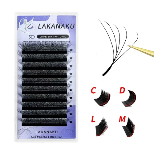 LAKANAKU 6D W en forma de L M Curl Cilios 5D W trébol extensión de pestañas rusas volumen extensión de pestañas ángulo W forma pestañas de visón