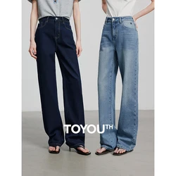 TOYOUTH Women Denim Jeans 2025 Spring New Fashionable Embroidered Mid Wasit Versatile Wide Leg Pants