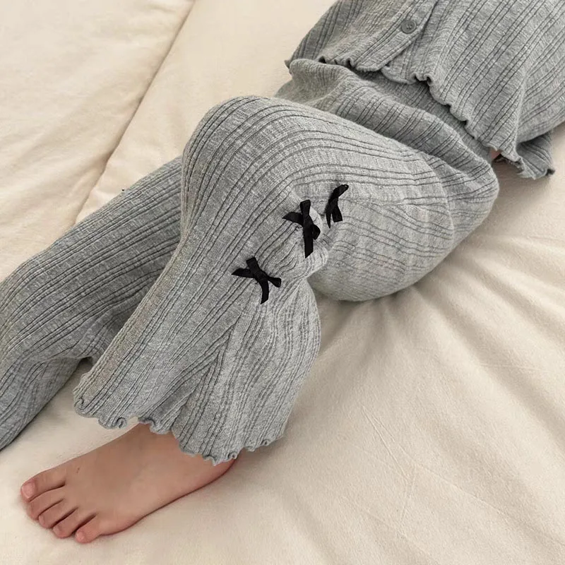 Spring Girls Clothes Sets Cotton Long Sleeve Knitted Cardigan Wide Leg Pants Suits Kids Casual Outfits Children's Clothes Sets 4