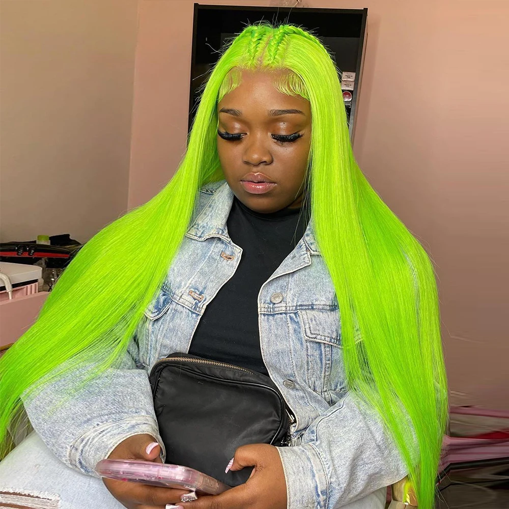 

Green Straight 13x4 Human Hair Lace Front Wigs Blonde Colored Human Hair Wigs Pre Plucked 13x6 Transparent Lace Frontal Wig 30In