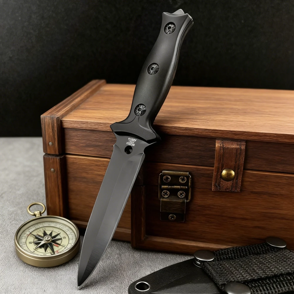 

High-hardness jungle fixed blade knife (with sheath) 440C blade ABS handle Outdoor portable survival knife Camping hunting knife