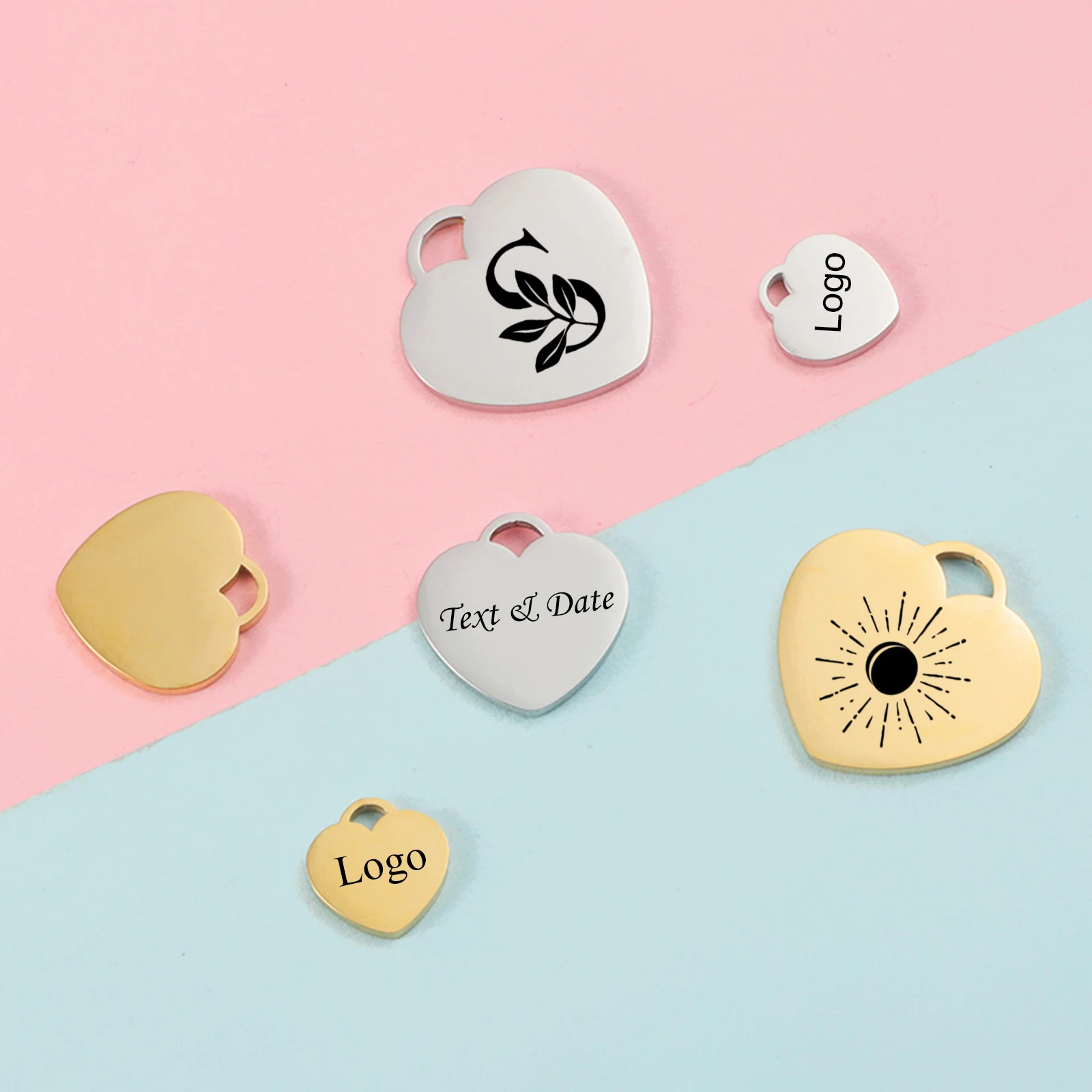 

10Pcs Custom Logo Text Heart Mirror Polish Stainless Steel Heart Stamping Bar Charms Pendants Tags Diy Jewelry Findings 3 Size